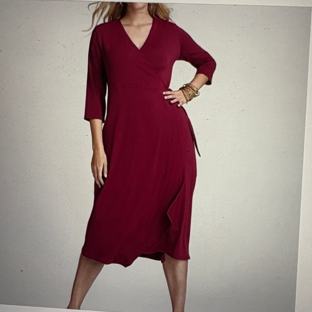 Eileen Fisher Stretch Jersey Knit Wrap Raspberry Dress XL
